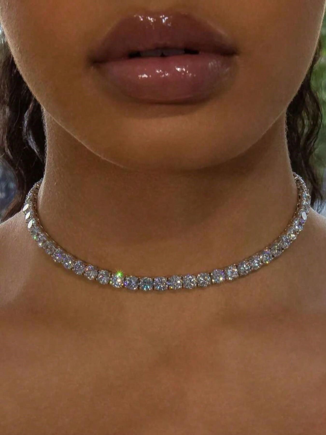 Rhinestone Necklace for Women, Elegant Diamond Inlaid Choker, Perfect for Formal Occasions & Party Wear, Stylish Shiny Fashion Jewelry, Rhinestone Decorated Necklace, Jewelry Accessories