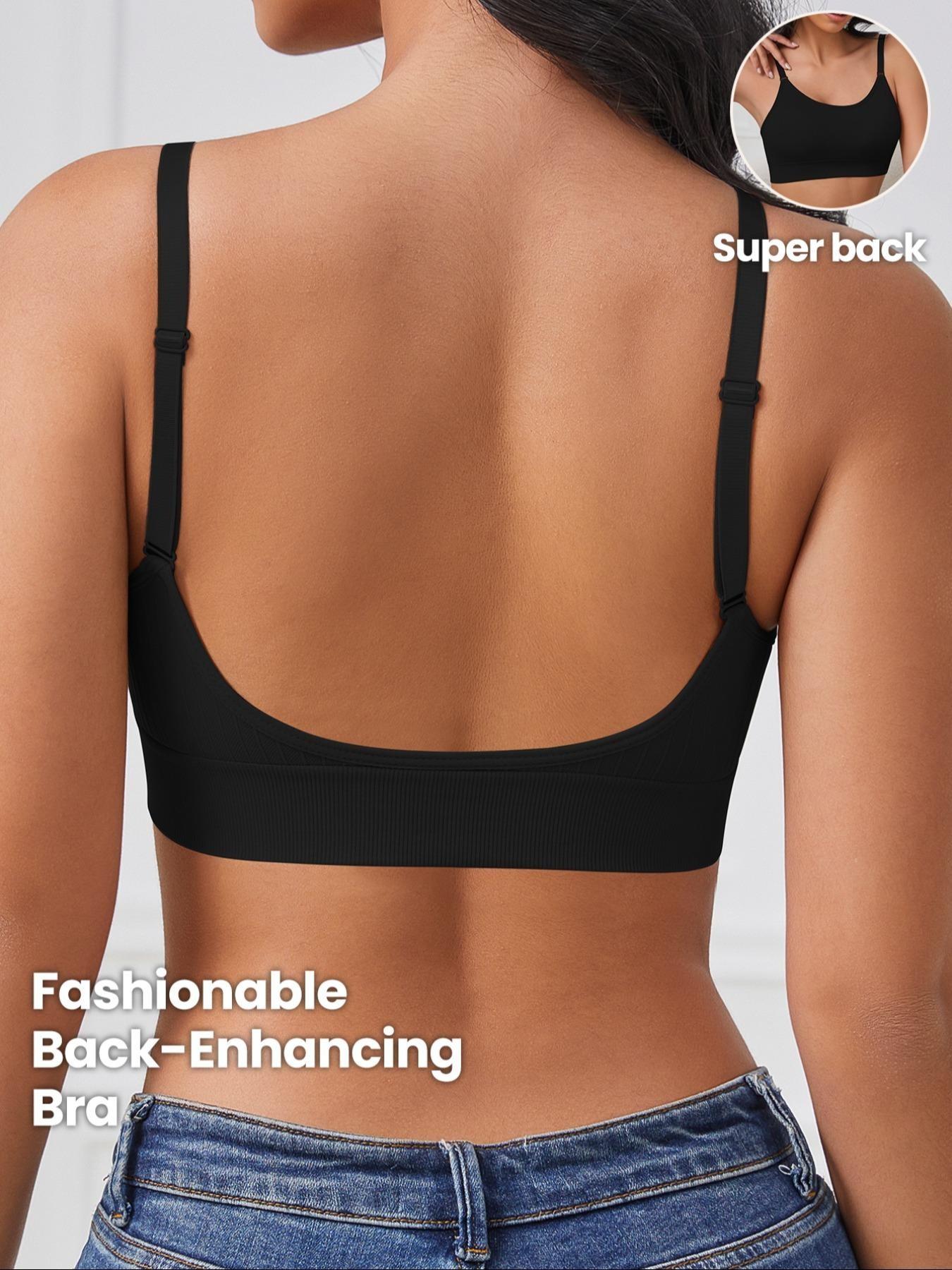 Seamless Deep U Neck Wireless Medium Backless Bra, Comfortable Women's Lingerie for Back to School Season, Soft Everyday Underwear Set, Wirefree Bras