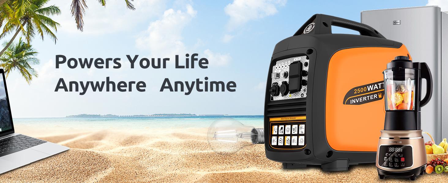 2500-Watt Generator, CO Shutoff Inverter Generators for Home Use, Portable, Gas Powered, Adjustable Eco-Mode & Low Noise, Parallel Capable, EPA Compliant