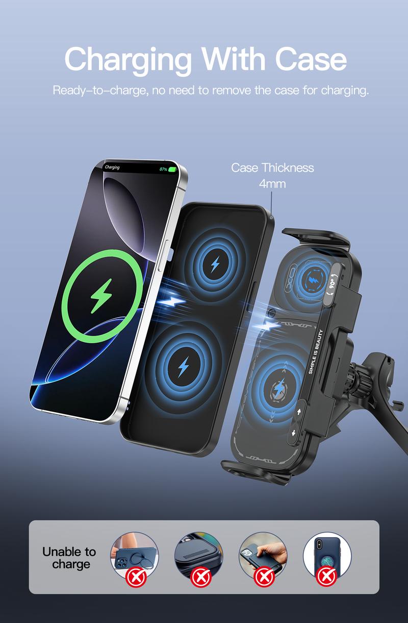15W Wireless Fast-Charging Car Phone Mount for Foldable & Regular Smartphones, Super Stable Car Air Vent Phone Mount with Hook & Clip,One-Button 90° Rotation,One-Button Automatic Clamping,Compatible with iPhone, Samsung, Google and Other Smartphones 15W Wireless Fast-Charging Car Phone Mount for Foldable & Regular Smartphones, Super Stable Car Air Vent Phone Mount with Hook & Clip,One-Button 90° Rotation,One-Button Automatic Clamping,Compatible with iPhone, Samsung, Google and Other Smartphones