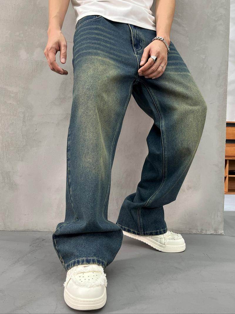 Men's Fall Winter Loose Fit Wide Leg Denim Jeans, Thick Warm Fleece Lined, Long Y2K Street Style Jeans, Perfect Gift for Boyfriend Husband