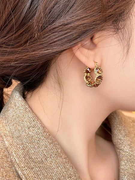 Fashionable Artificial Crystal Decorated Hoop Earrings, Ear Crystals, Teardrop Earrings, Fashion Jewelry for Party, Daily Clothing Decor, Trendy All-match & Exquisite Jewelry for Birthday Gift