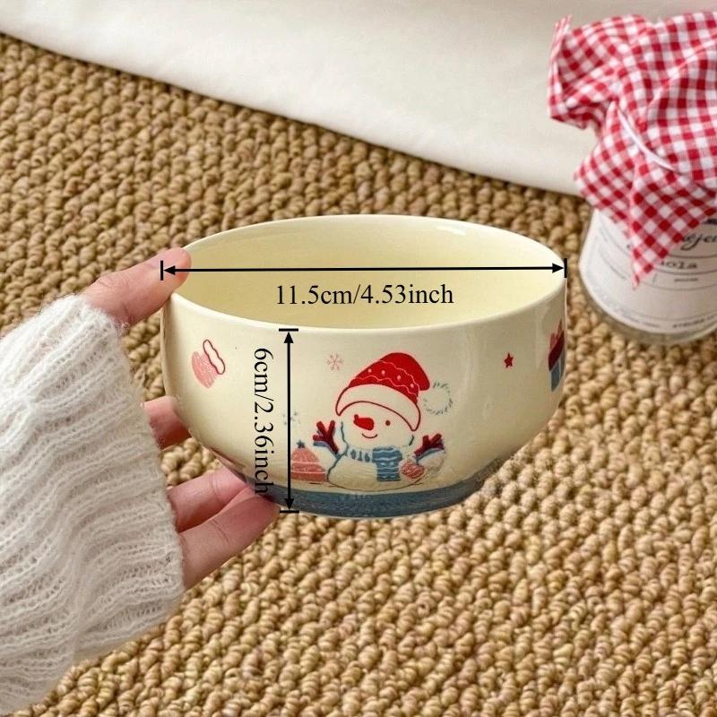 4Pcs Cute Snowman Christmas Tree Ceramic Bowl Kawaii Soup Bowl Home Kitchen Noodle Ramen Tableware Bowl Christmas Gift Kitchen Bowls