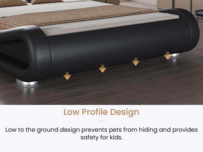 SHA CERLIN Upholstered Bed Frame【Frame Only No Mattress】Deluxe Low Profile Sleigh Bed with Faux Leather Ergonomics Headboard, No Box Spring Needed#ChristmasGifts#TikTokShopBlackFriday