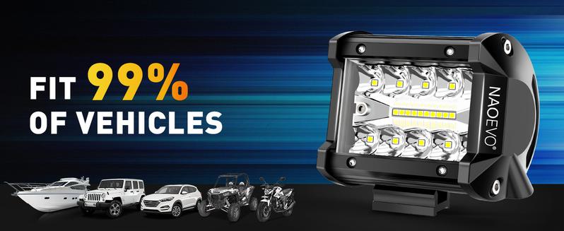 NAOEVO 4 Inch LED Pod Lights, Spot Flood LED Fog/Driving/Off Road Lights with 2 Leads Wiring Harness, Cube Pods for Truck Boat ATV UTV, 2 Pcs (White)