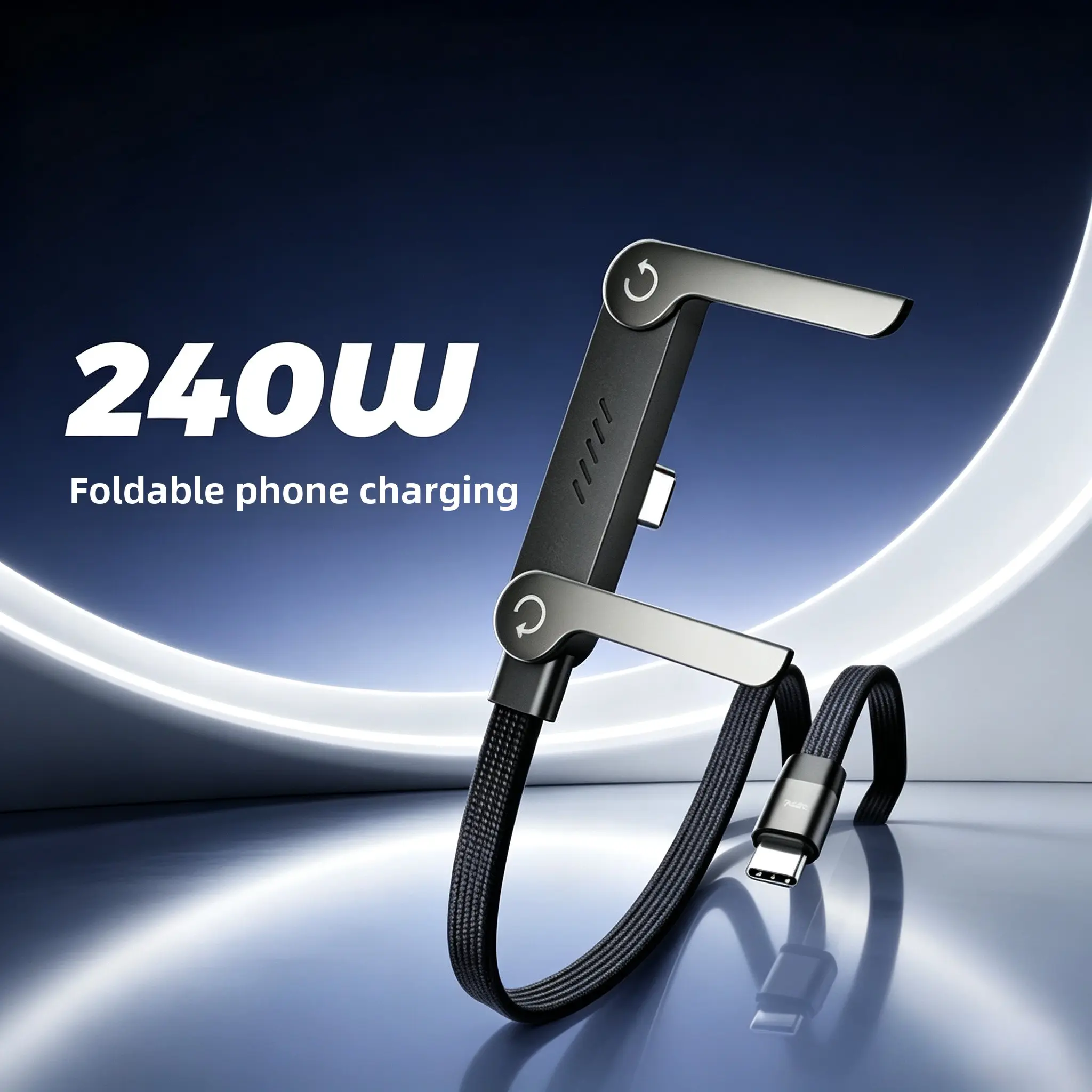 240W Elbow Fast Charging Cable with Foldable Phone Stand, Multi-function Retractable Charger Cord for iPhone, Huawei, Android & Xiaomi