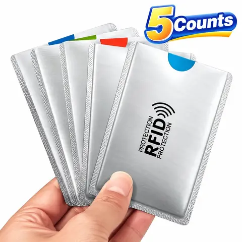 RFID-Blocking Card Sleeves, 5 Counts Anti-Theft NFC-Shielded ID and Credit Card Protectors, Business Card Holder for Home Office, Desk Organizer, Office Work Accessories, Office Supplies
