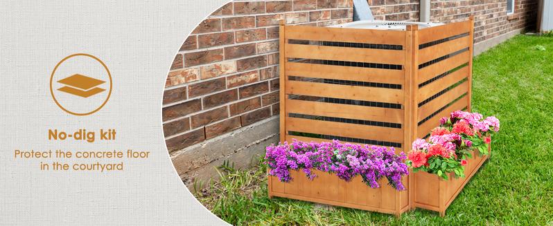 Lilypelle Air Conditioner Fence Outdoor Freestanding Wood Privacy Screen with Planter Box for Trash Can Pool Equipment Enclosure, No-Dig Kit