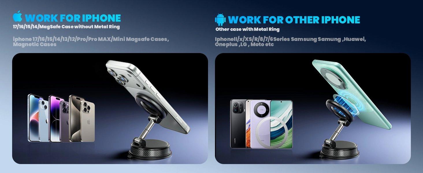 Vacuum Magnetic Phone Holder for Car, Magsafe Car Mount 360 Adjustable Vacuum Suction Cup, Phone Mount for Car Accessories/Windshield/Mirror/Kitchen/Gym for iPhone 17 Pro Max 16 15 14 13