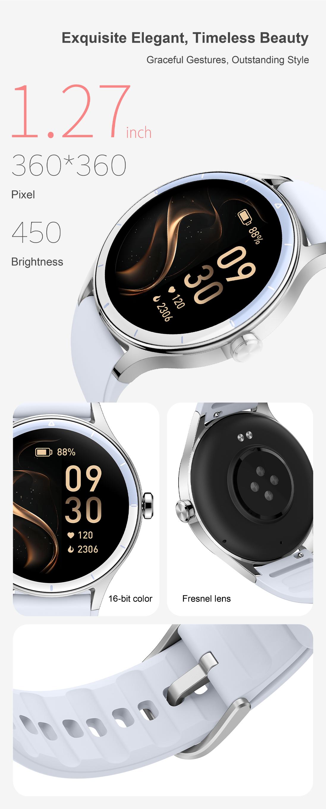DR06 Stylish Round Smart Watch for Women Slim Versatile Heart Rate Sleep Monitor for Office Commuting Casual Wear