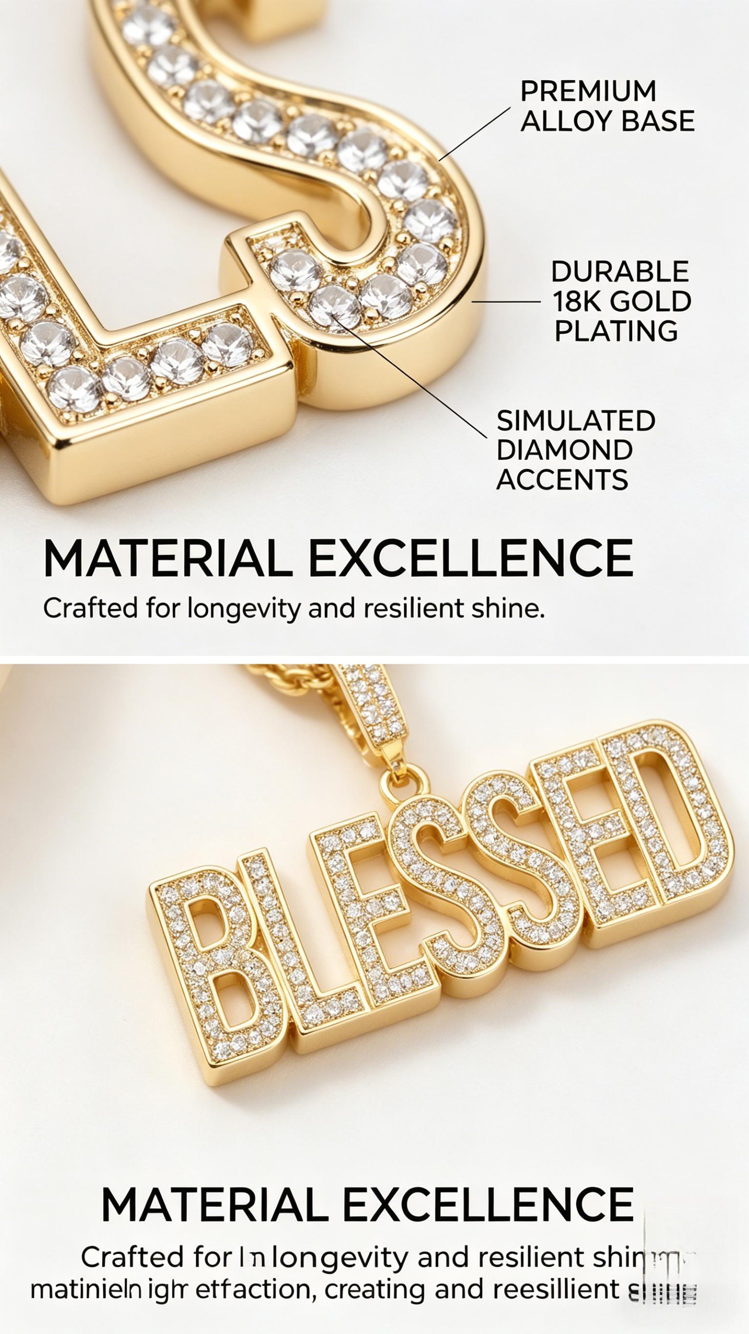 Men's BLESSED Cuban Chain Necklace, Hand-Set Sparkling Crystals