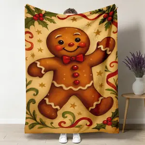 Y2K Bubble Glitter Gingerbread Man Throw Blanket, Pink Heart Christmas Flannel Blanket, Soft Cozy Warm Throw, Kawaii Cute Design, Holiday Gift for Her Girlfriend, Trendy Aesthetic Bedroom Couch Decor ﻿ ultra-soft comfortable