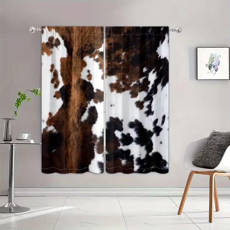 Country Farmhouse Curtains Set, Home Decoration Curtain, & Cowhide Print Design, Half-Transparent Privacy Protection for Bedroom/living Room Decor, Curtain Replacement
