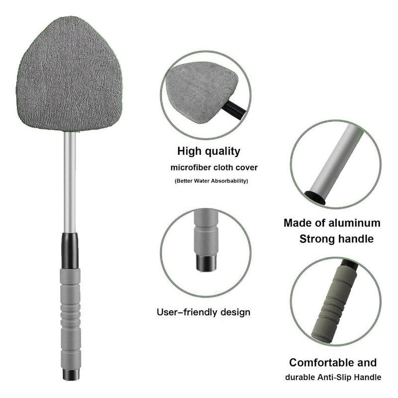 Windshield Cleaner Tool with Extendable Handle,Portable Car Interior Window Cleaning Kit , 3Microfiber Towel Pads, Auto Glass Wiper for Windshield, Trucks, SUVs, RVs, and Home Windows