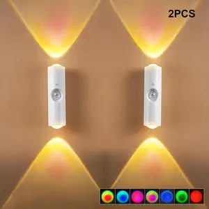 2 PCS Smart LED Motion Sensor Night Lights - RGB Gradient Ambient Multifunctional Lighting, USB Rechargeable Wireless Magnetic Lamp, Bedroom Accessories, Sports & Outdoor Protective Gear Accessory