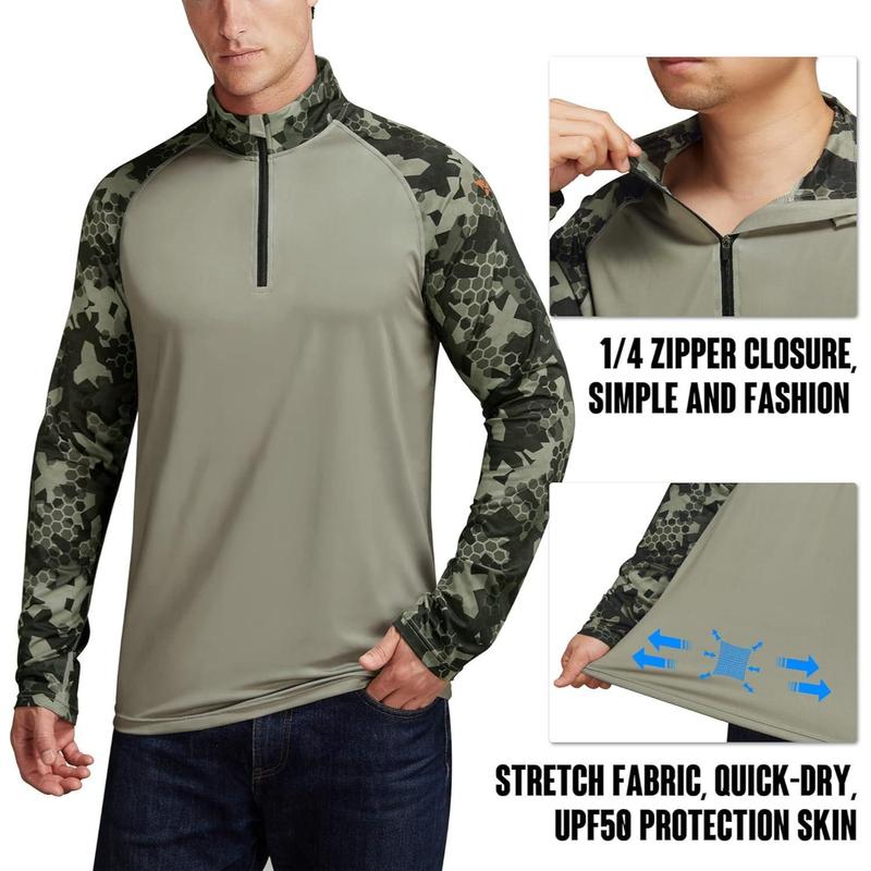【RODEEL】913 Quarter Zip Long Sleeve Shirts Men UPF 50+ Sun UV Protection Lightweight Quick Dry Moisture Wicking Breathable Cooling Athletic Activewear for Outdoor Sports Gym Workout Hiking Camping Running Fishing Hunting Boating Menswear, Holiday Gift