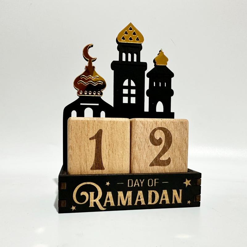 1 Count Ramadan Wooden Calendar Decor, Eid Countdown Calendar Blocks, Star & Moon-Themed Eid Mubarak Decoration, Islamic-Style Desktop Date Ornament, Creative Festive Atmosphere Decor