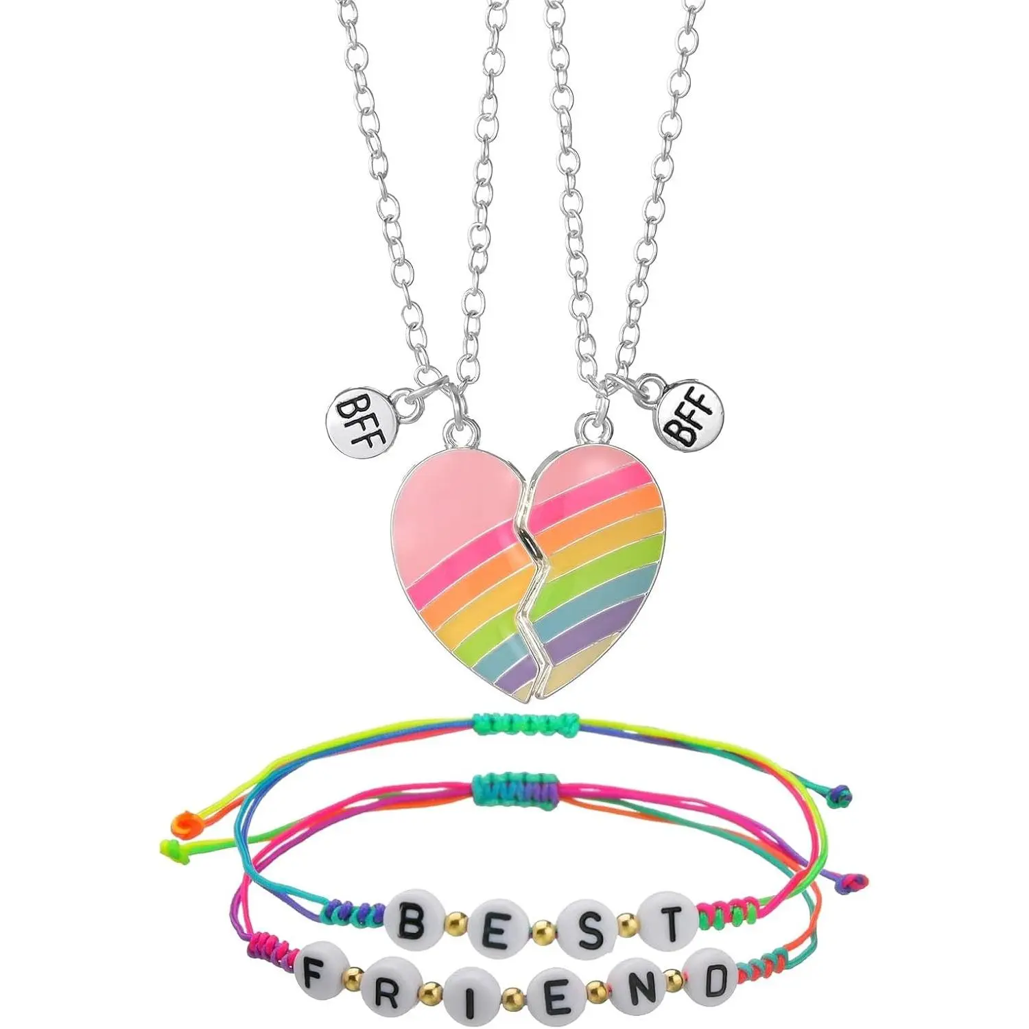 4Pcs Best Friend Necklace BFF Half Heart Magnetic Necklaces Friendship Bracelets Forever Pendant Necklaces for Women Jewelry Gifts(Gift)