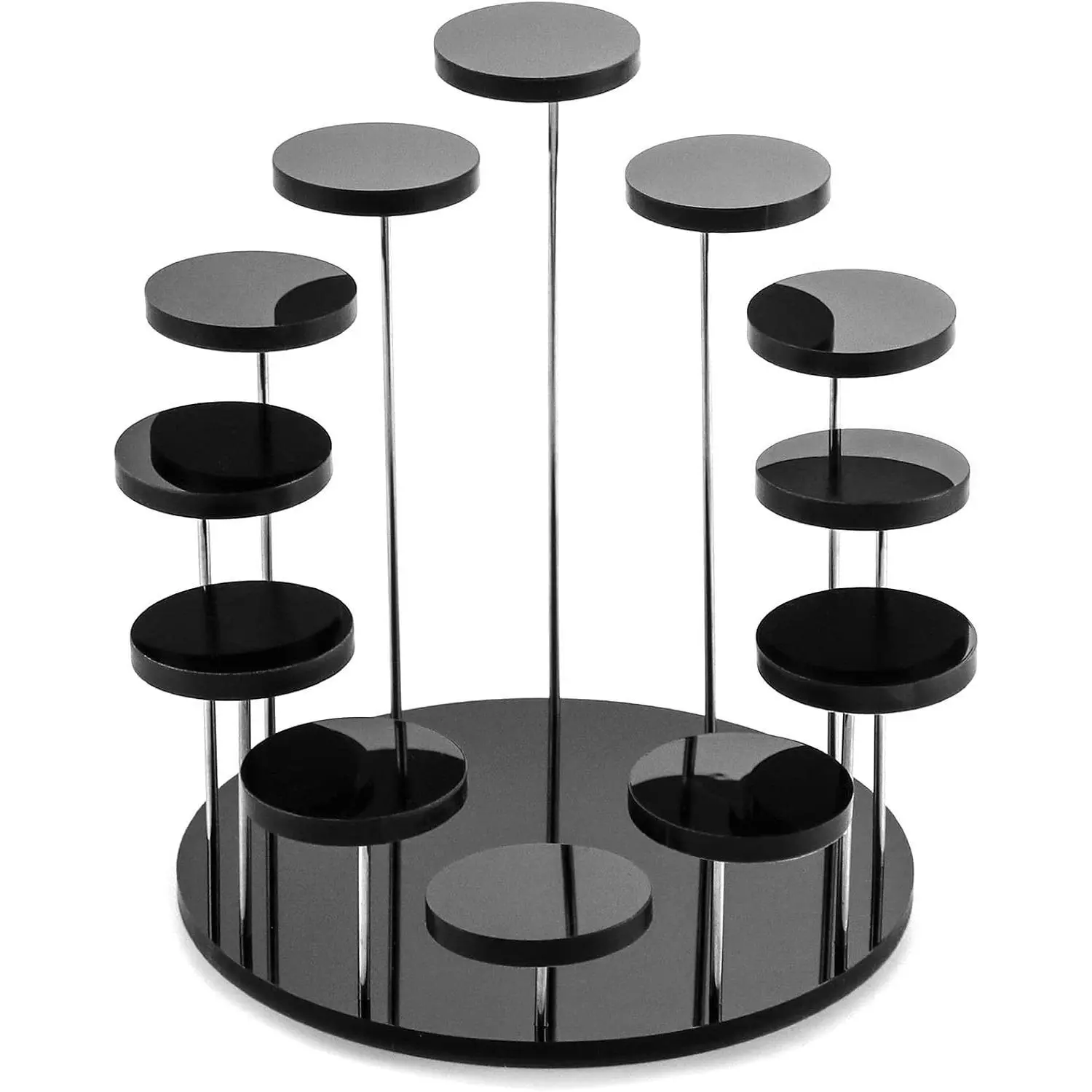 Black Multi-Tiered Round Acrylic Display Riser Stands - 12-Tier Home Organizer Storage Racks for Storage, Jewelry (Rings, Earrings), Mini Figurines with Anti-Rust Legs for Trade Shows
