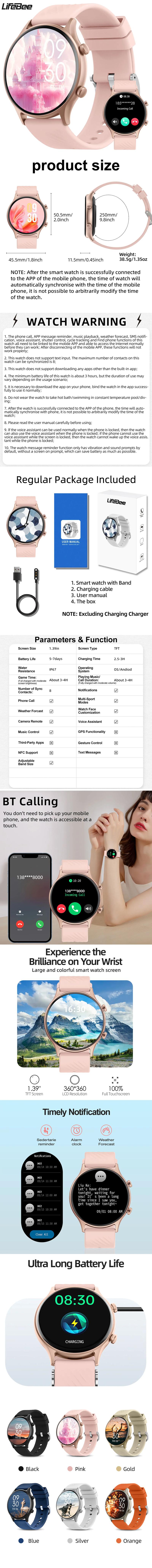 LIFEBEE Multifunctional Smart Watch for Women Men, (Answer/Make Calls) Fashionable Digital Health Smartwatch IP67 Waterproof Activity Sports Tracker for Women Men Wristwatch