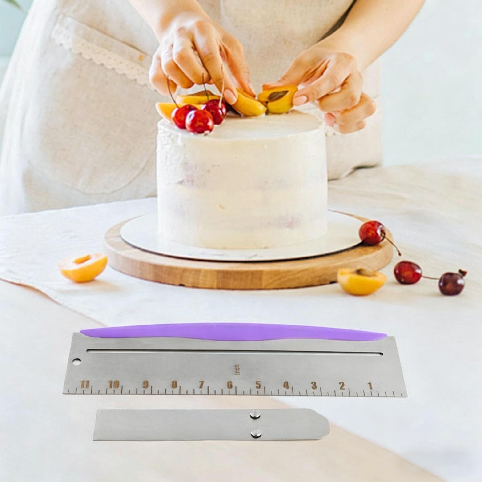 Stainless Steel 90° Angle Cake Scraper, Smoother with Scale Ruler, Cake Icing Leveling Tool, Baking Essential Kitchen Tool