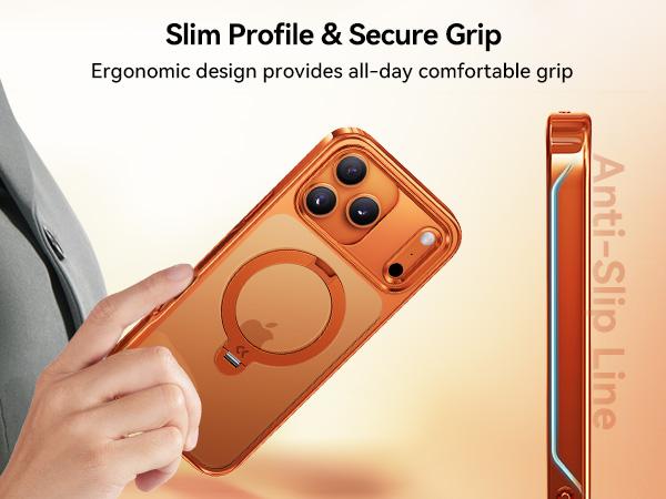 CASEKOO Cosmic Orange iPhone 17 Pro Max Case with 360 Spin Magnetic Stand [Fit for MagSafe][17FT Military Protection] Slim Polished for iPhone 17 Pro Max Case with Stand 6.9'', Cosmic Orange
