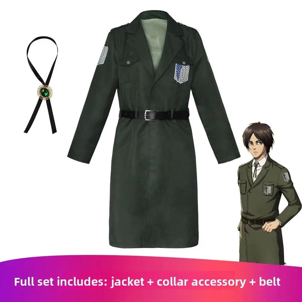 Anime AOT Cosplay Levi Costume Shingek No Kyojin Scouting Legion Soldier Army Green Coat Trench Jacket Uniform Halloween Outfit