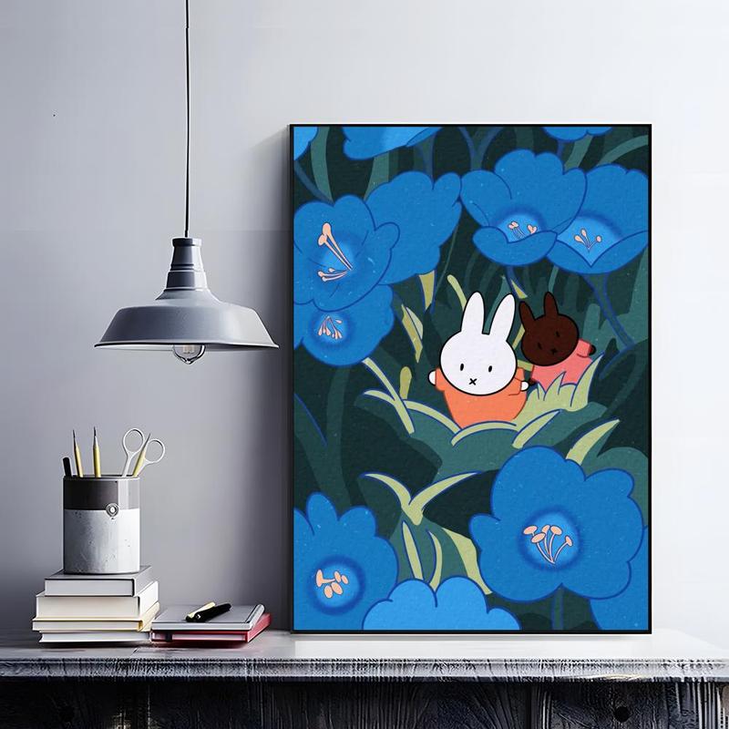 Cute Cartoon M-miffyS Poster HD self-adhesive fade-proof waterproof wrinkle-resistant poster stickers suitable for living room bedroom dormitory cafe bar background decoration wallpaper and gifts