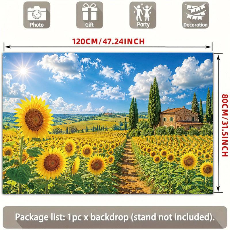 Tuscany Sunflower Field 2D Flat Banner | Rustic Countryside Landscape Backdrop | Single-Sided Polyester | Metal Grommets for Easy Hanging