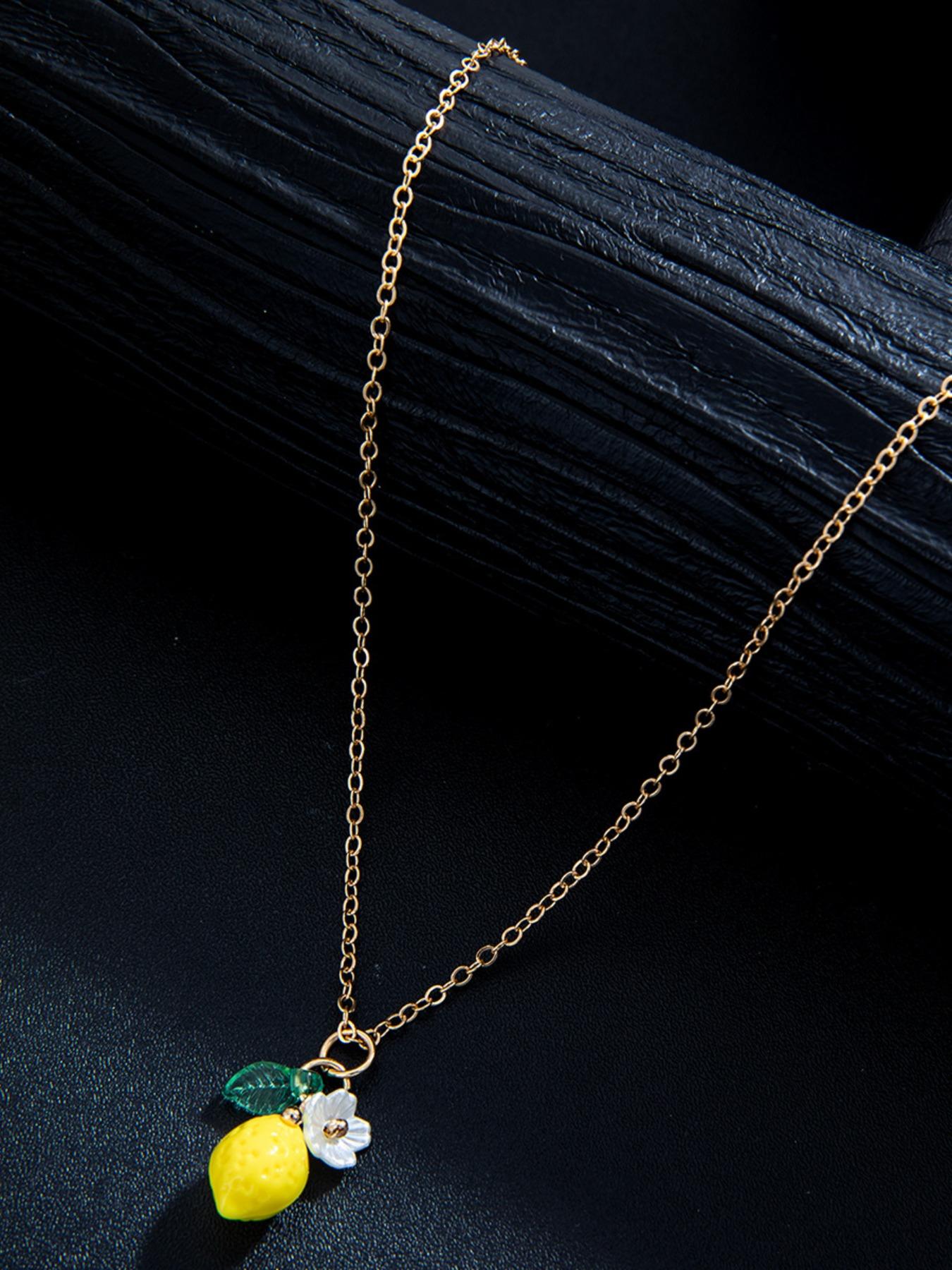 Fresh Sweet Fruit Lemon Flower Leaf Pendant Necklace, Adjustable Metal Chain, Cute Design, Perfect Gift for Birthday, Mother's Day, Friends