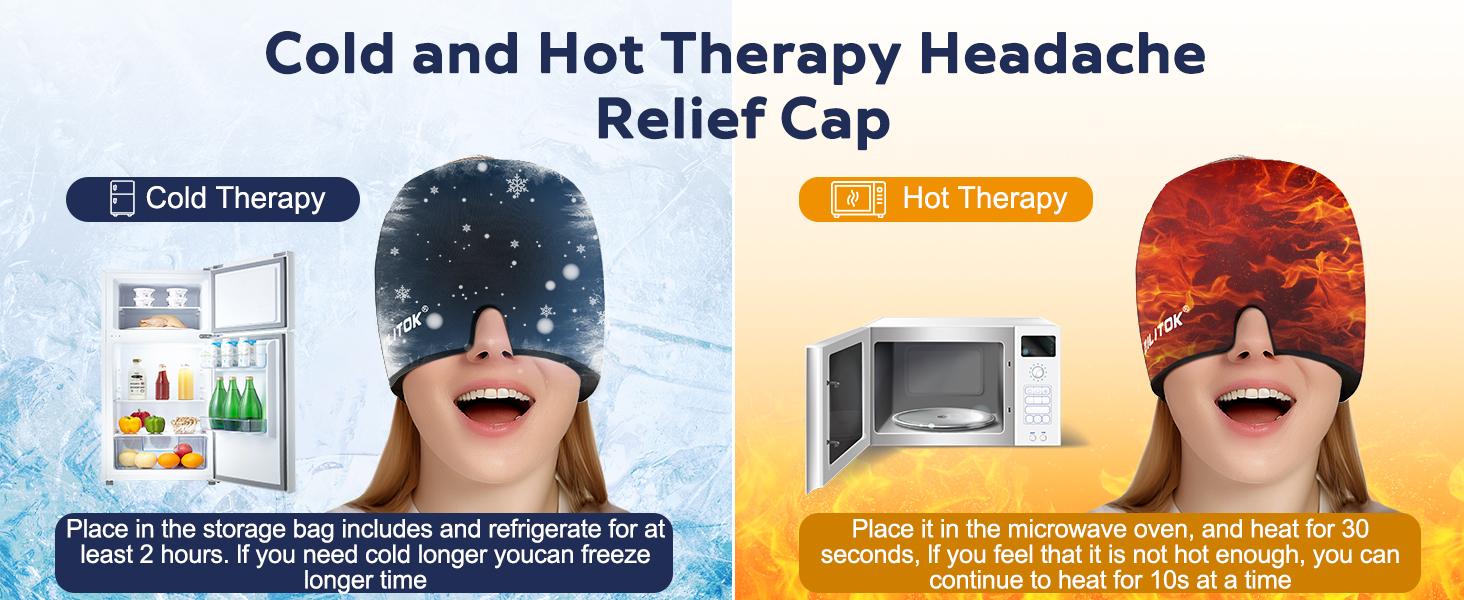 Migraine Headache Relief Cap, Gel lce Head Wrap for Tension,puffy eyes, and Stress Relief.Suitable for Home breaks, before sleep, office