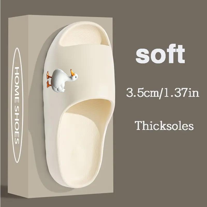 Cute White Duck Print Slippers for Women Men Kids Non-Slip Soft Sole Indoor Home Bedroom Bathroom Comfortable Warm House Slippers Lightweight Casual Footwear Animal Pattern Slides