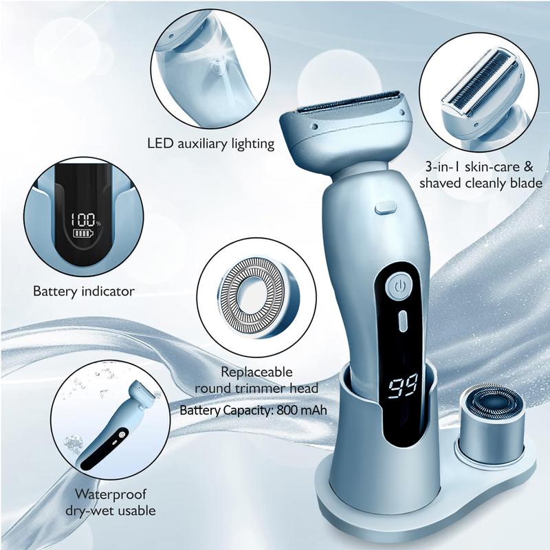 2 in 1 Electric Shaver, 1 Box Rechargeable Electric Cordless Razor for Women's Bikini Leg and Armpit Common Hair, Detachable Head, Wet and Dry Use