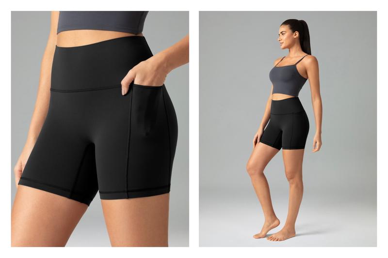 Colorfulkoala Women's No Front Seam Dreamlux Yoga Shorts 6" with Side Pockets Workout Shorts High-Waisted Shorts Bike Shorts