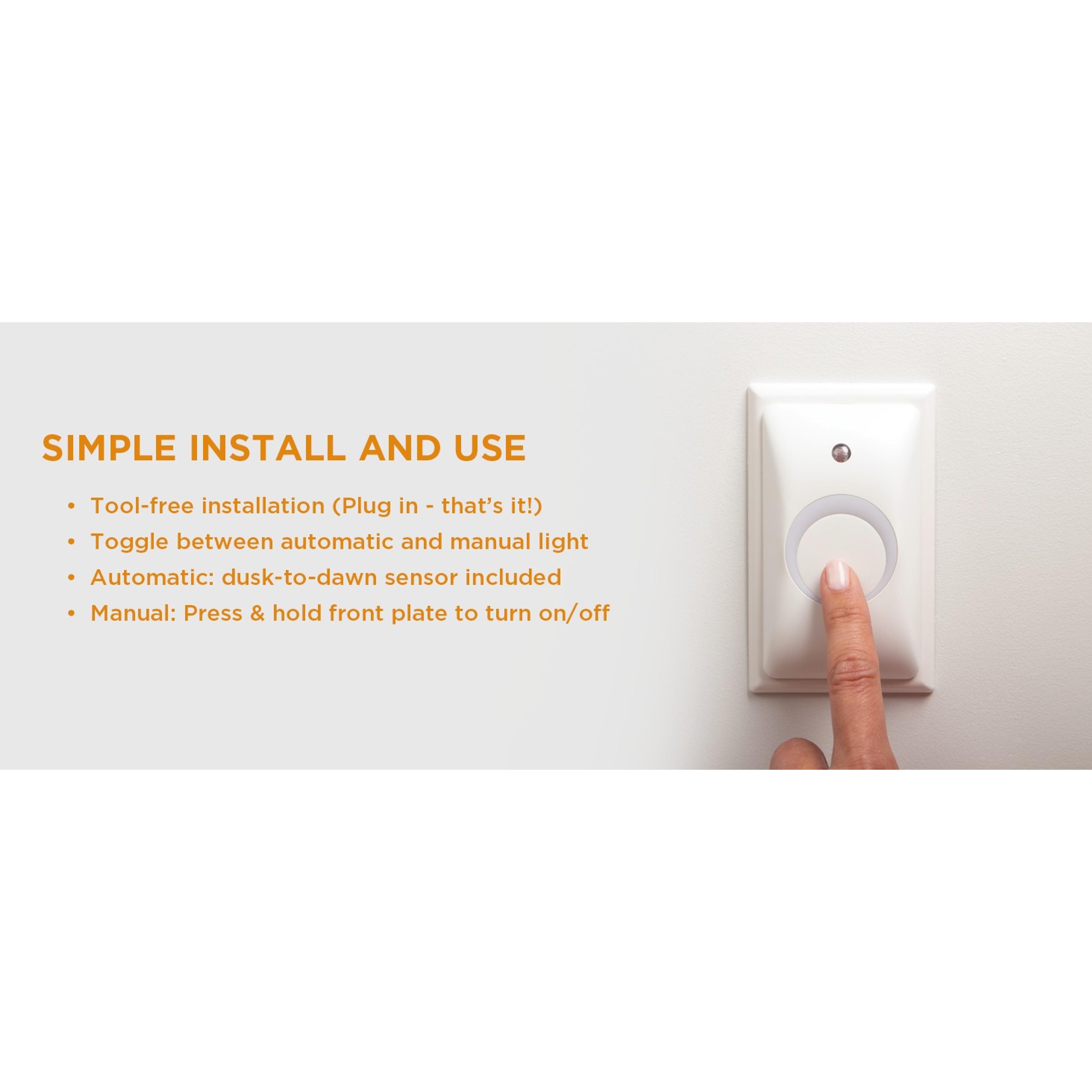 Childproof Outlet Covers with Night Light (2-Pack) | Tamper Resistant Socket Cover for Baby & Toddler Safety | Light Sensor or Manual Toggle