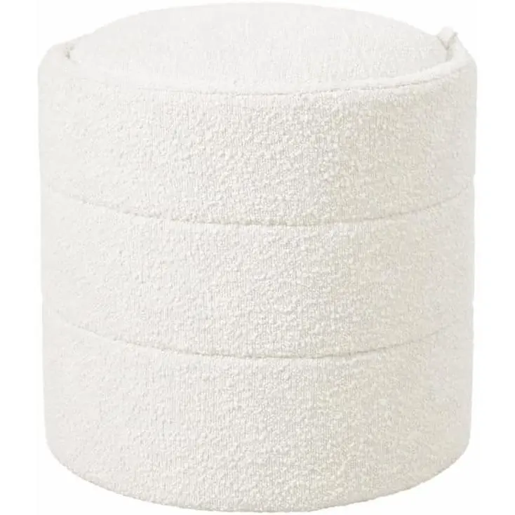 18" Storage Round Ottoman - Cream Boucle