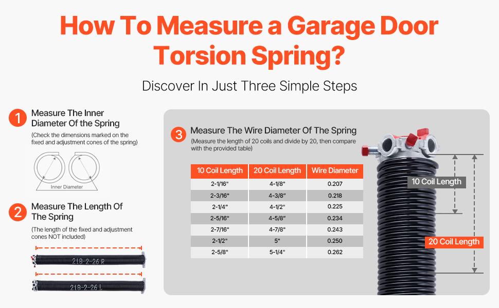 VEVOR Garage Door Torsion Springs, Pair of 0.218x 2x 26 in, 16000 Cycles, Electrophoresis Black Coated for Replacement, Garage Door Springs with Non-Slip Winding Bars, Gloves and Mounting Wrench
