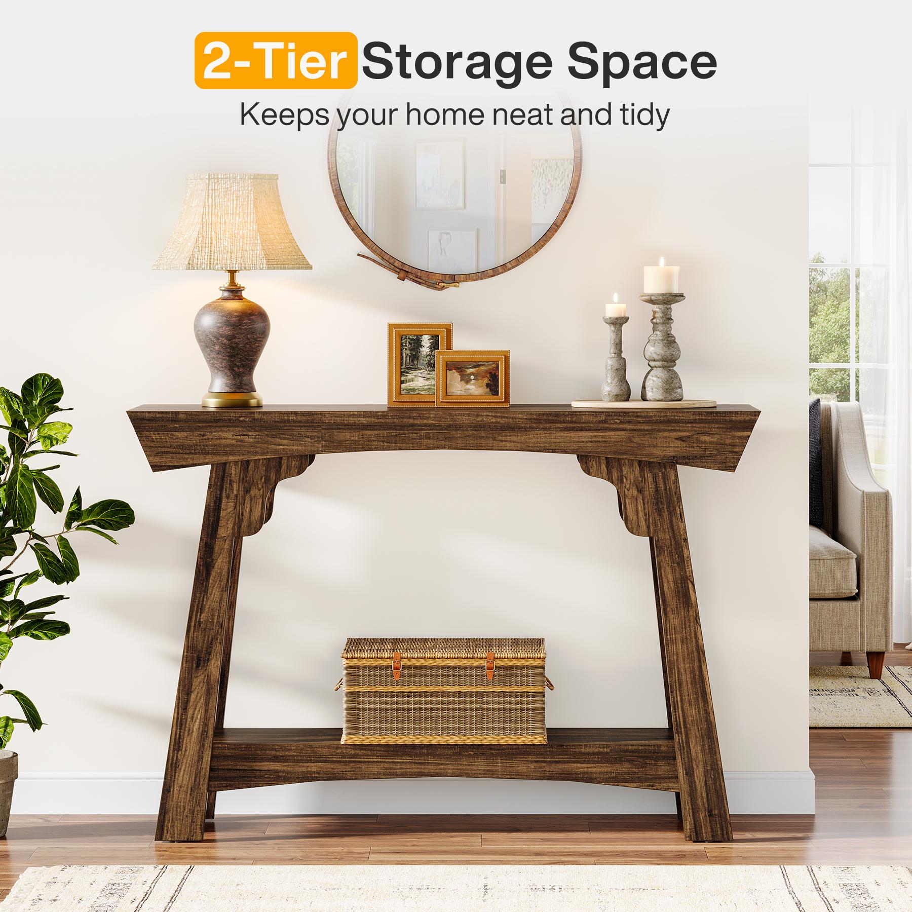 TRIBEWOOD 41.3" Wood Console Table, 2-Tier Entryway Table with Storage Shelf, Farmhouse Narrow Sofa Table Behind Couch for Living Room, Foyer, Hallway TRIBEWOOD 41.3" Wood Console Table, 2-Tier Entryway Table with Storage Shelf, Farmhouse Narrow Sofa Table Behind Couch for Living Room, Foyer, Hallway