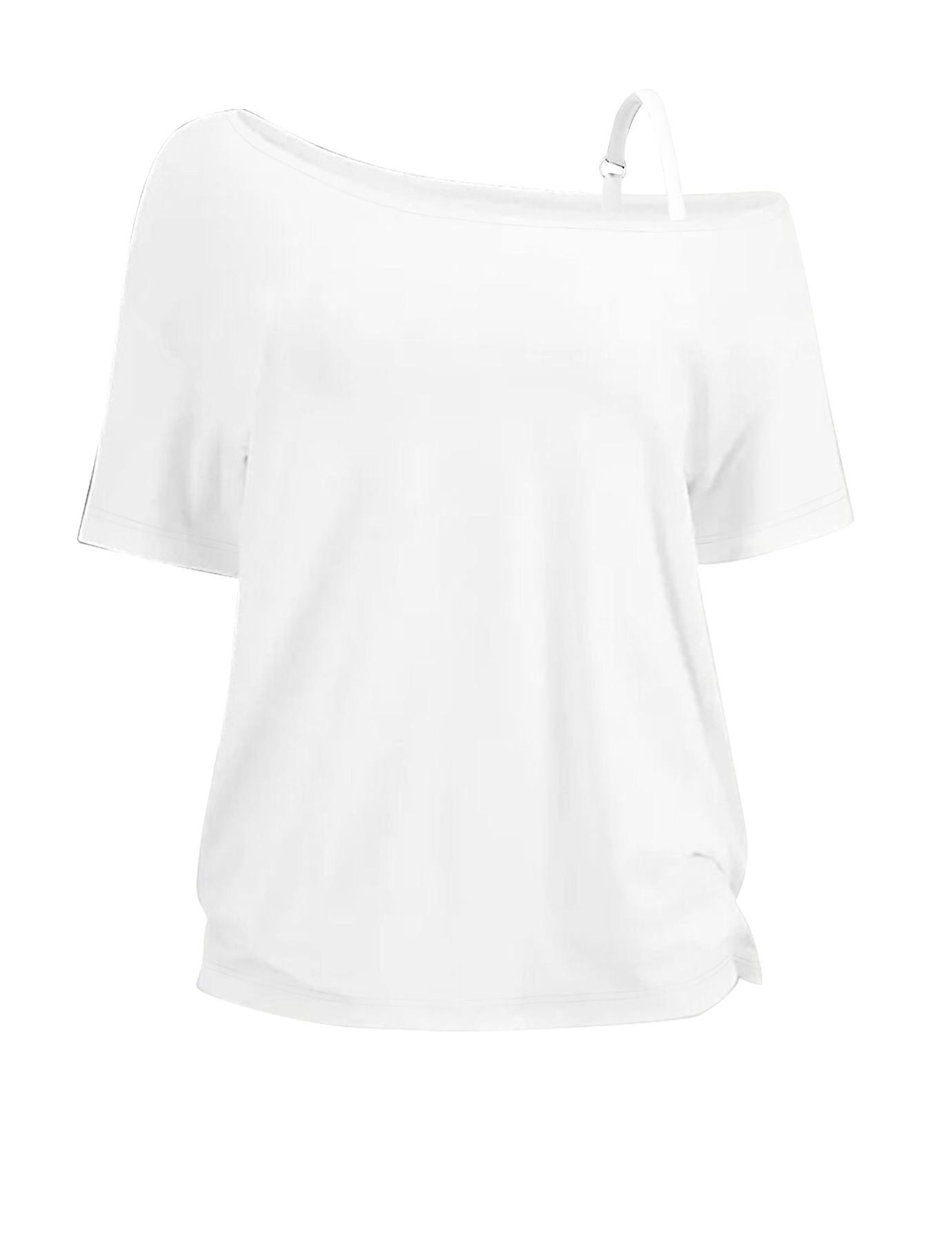 Women's 3 Pack Asymmetrical Off Shoulder Tops Women's Asymmetrical Off-Shoulder Top Set, Casual Half Sleeve One Shoulder Tank Tee, 2026 Trendy Y2K Street Style, Comfortable Loose Fit Casual Street Style Blouse for Teen Girls and Young Women