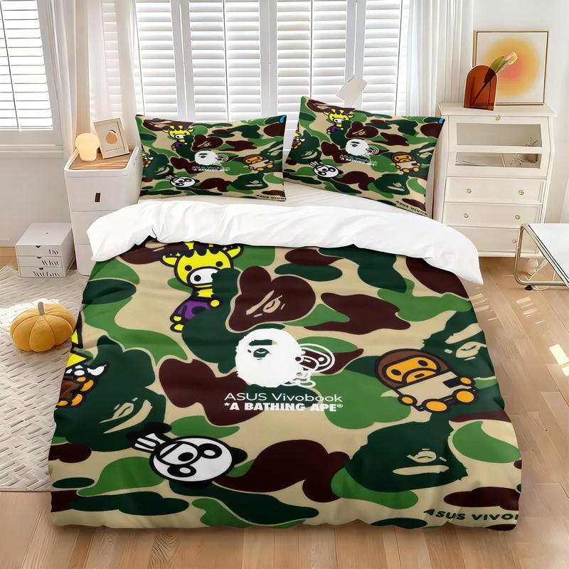 BAPE Multi-Color Camo Kids 3-Piece Bedding Set, Soft & Durable Fabric, Playful Rainbow Camouflage Print, Street Style Bedroom Decor for Kids, Ideal Gift for Young Streetwear Enthusiasts