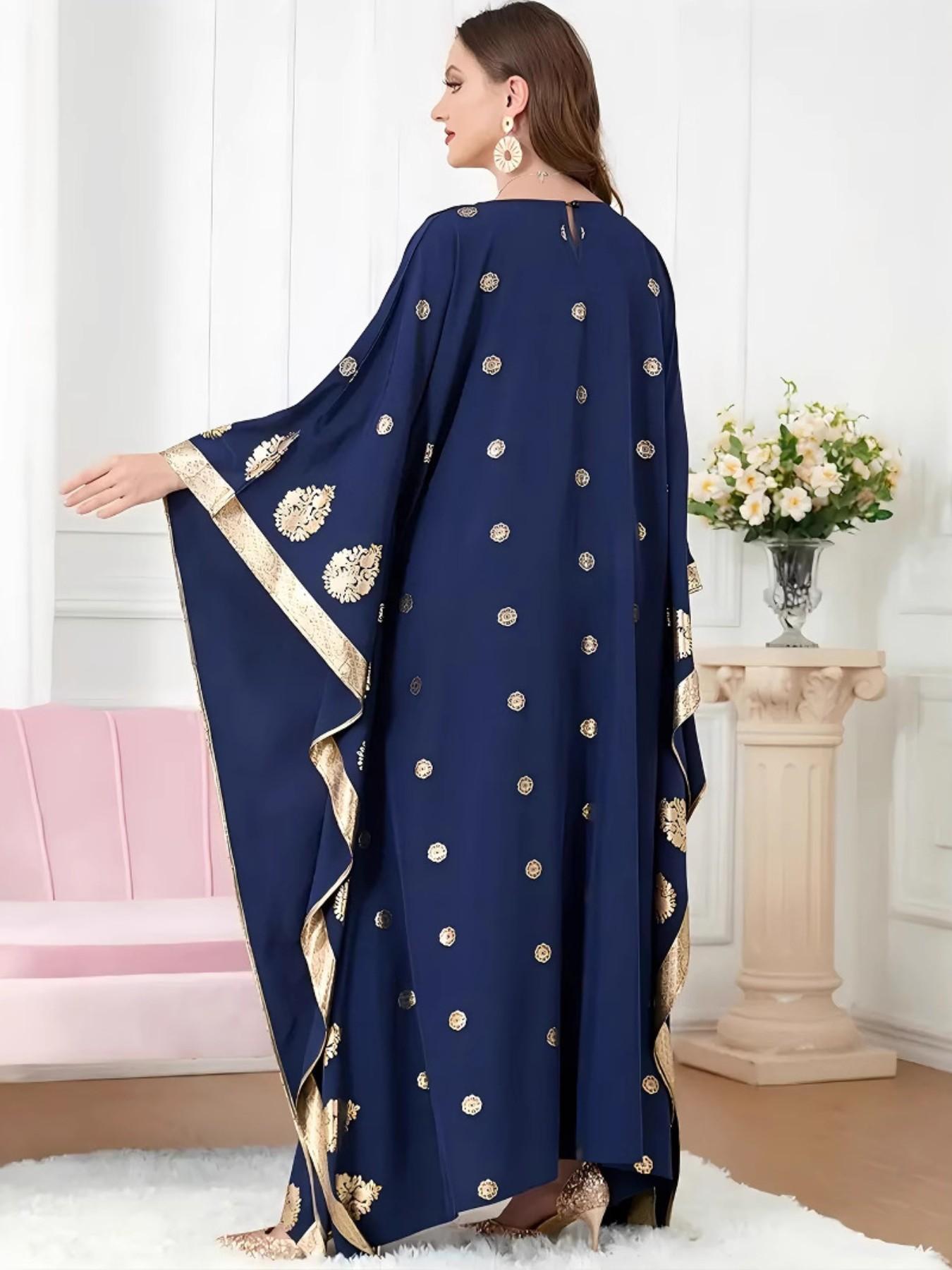 Muslim Women's Batwing Sleeve Long Robe, Embroidered Loose Fit Plus Size Dress, Cross-Border Export Fashion