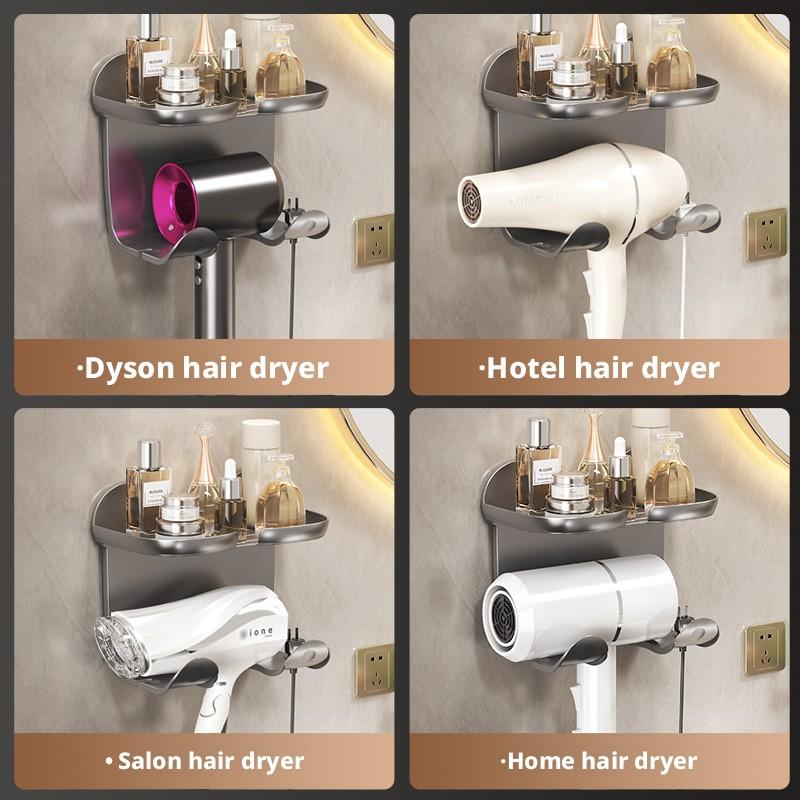 Multifunctional No-Drill Bathroom Hair Dryer Stand, Bear Head Integrated Hair Dryer Rack, Space-Saving Storage Solution for Bathrooms