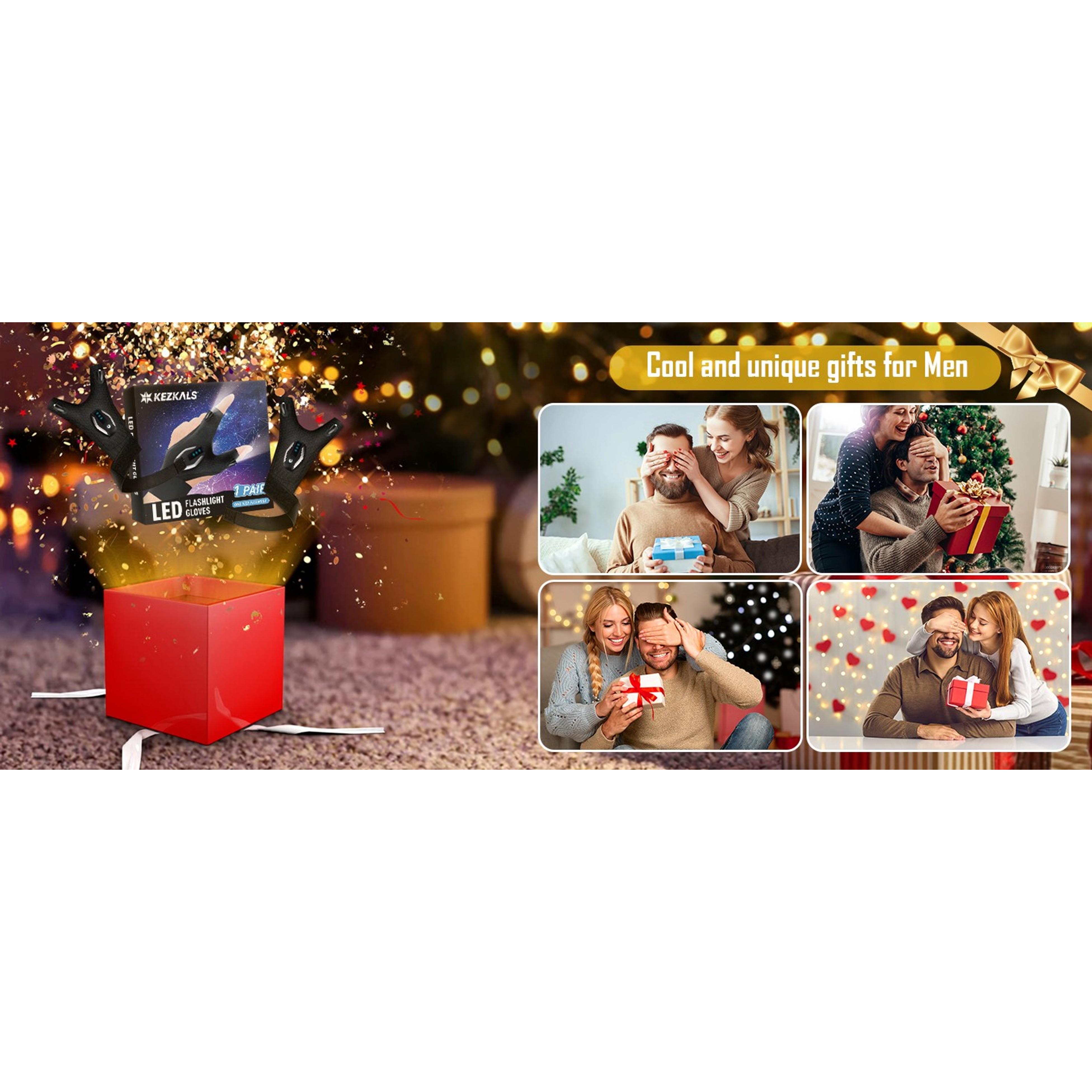 Stocking Stuffers for Adults Men Rechargeable LED Flashlight Gloves, Anniversary Birthday Gifts for Dad Him, Gifts for Men Who Have Everything, LED Gloves for Hunting Fishing Repairing GadgetGift