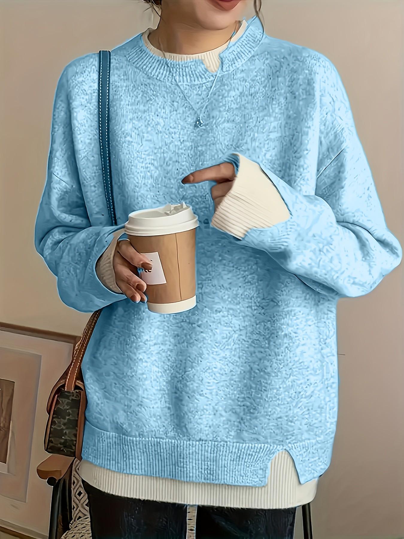 Women's Plus Size Fit Two-Piece Colorblock Long Sleeve Knit Pullover Sweater Knitwear, Elegant Casual Fashion for Spring Summer Fall Winter