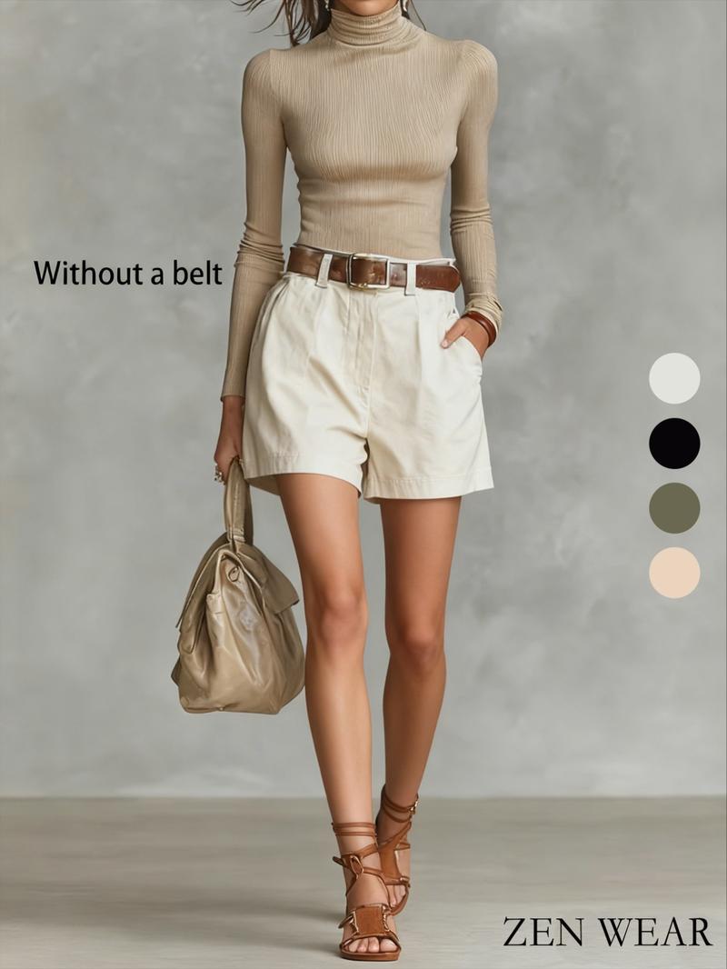 Spring Summer Women's Casual Fashion Solid Color Versatile Commuter Shorts, Comfortable and Stylish, Perfect for Daily Wear