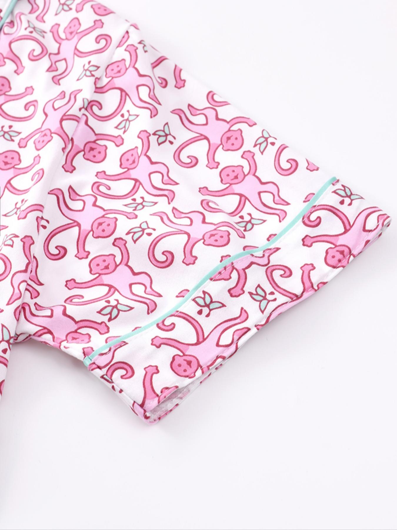 Women's All over Print Pajama Set, Comfortable Sleepwear and Loungewear for All Seasons, Includes Top Shorts and Pants, Home Wear