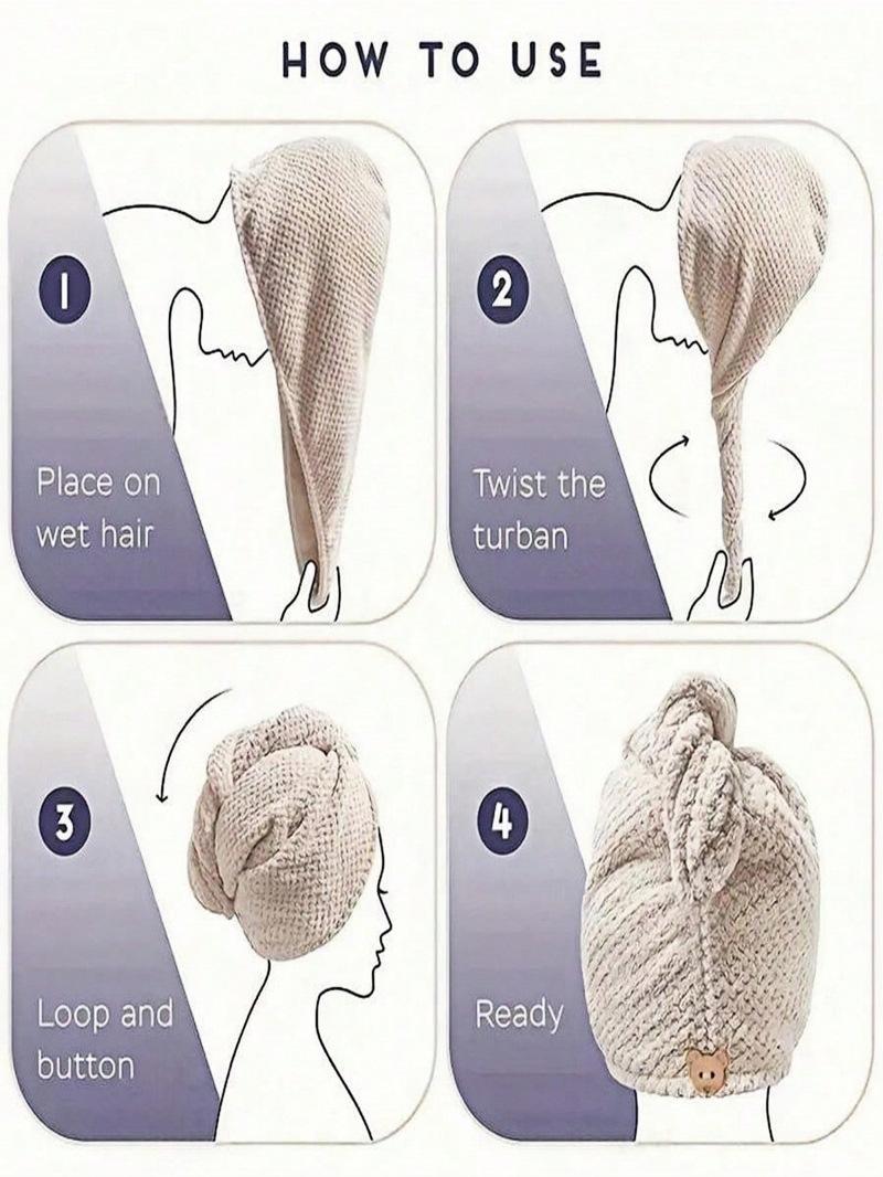 Women’s 2-Pack Microfiber Hair Turban, Super Absorbent Quick Dry Towel Wrap, Anti-Frizz Hair Drying Cap for Curly & Long Hair, Soft Lightweight Bathroom Essential for Daily Hair Care, Shower & Salon Use