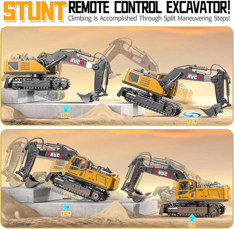 Remote Control Semi Truck & Excavator Set, 2.4Ghz Remote Control Toys, Semi-Trailer Engineering Tractor With Sound and Lights, Construction Vehicles for Boys