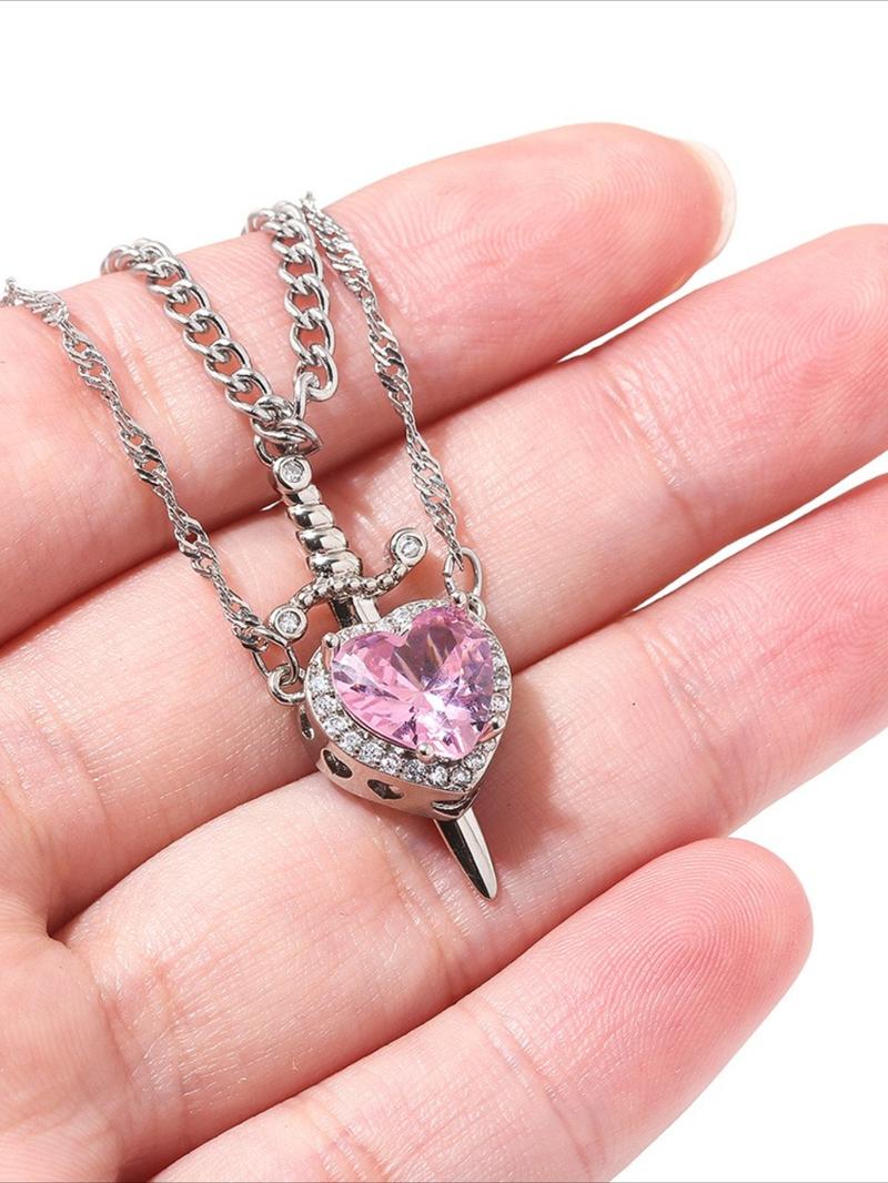 [Couple Pendant Set] 2 Pcs Couple Pendant Necklaces, One Sword-shaped Necklace for Men and Women, One Sword-shaped Pendant with A Heart-shaped Pendant, Perfect Valentine's Day Gift or Everyday Versatile Accessory, Love Heart Necklace