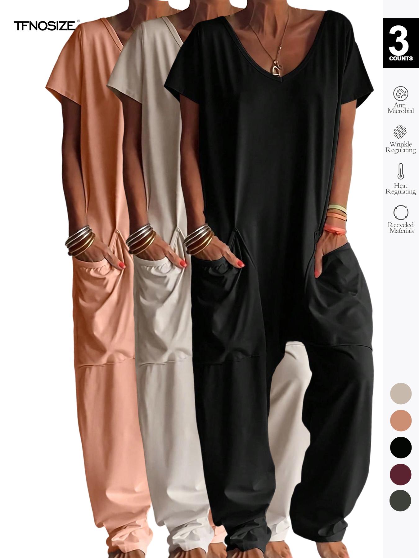 Women's Fashion Oversized Harem Jumpsuit, Bohemian Style One Piece Romper, Short Sleeve Fitted Casual Suit, All Seasons Plain Pattern